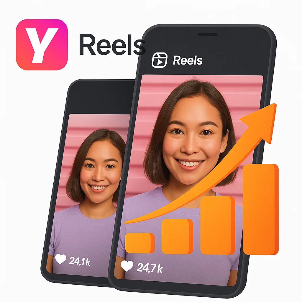 Instagram Reels feed with growth chart overlay